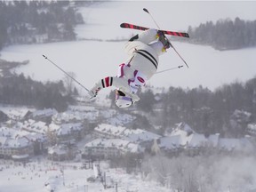 Canada's Chloé Dufour-Lapointe competes in qualifying for a World Cup freestyle skiing moguls event in Mont-Tremblant on Jan. 7, 2022.