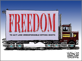 Editorial cartoon of a truck with