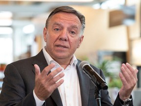 Premier François Legault travelled to Sherbrooke on Monday to speak to Quebecers at the Place de la Gare market.