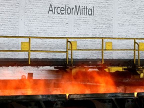 The logo of ArcelorMittal at their steel plant in Ghent, Belgium, on July 7, 2016.