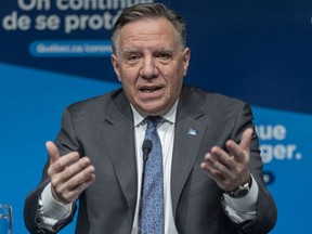Premier François Legault at a press conference in Montreal Thursday January 13, 2022.