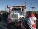 Supporters of the freedom convoy demonstrate in Rigaud at the end of January 2022.