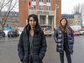 Sabiha Shareef, left, and Carly Kalichman on the grounds of the Douglas Hospital in Verdun. It has been a particularly daunting time for workers in the mental-health field.