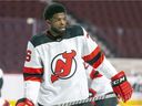 MONTREAL, QUE.: February  8, 2022 -- New Jersey Devils P.K. Subban during warmup prior to National Hockey League game against the Canadiens in Montreal Tuesday February 8, 2022. (John Mahoney / MONTREAL GAZETTE) ORG XMIT: 37366 - 0593