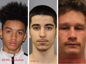 Abdallah Bekri, left, Jad Wihby and Cris Ouellette are charged in connection with a shooting Feb. 8 in Brossard.