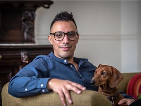 Dimitri Nasrallah and his dog, Rosie, at the author's home in Verdun.