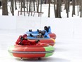 Kids play bumper cars on ice in Parc des Mésanges in Notre-Dame-de-l'Île-Perrot in February.