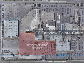 Cadillac Fairview's proposed redevelopment project aims to transform the southwest portion of the Fairview Pointe-Claire shopping centre parking lot.