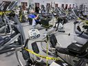 People take part in an early-morning workout at a Montreal gym in October 2020, a few days before Quebec ordered many of the province's gyms to close.