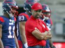 Montreal Alouettes head coach Khari Jones on the sideline before a game against the Ottawa Redblacks in Montreal on Oct. 11, 2021.