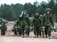 Canadian soldiers take part in a NATO drill in Latvia in April 2021.