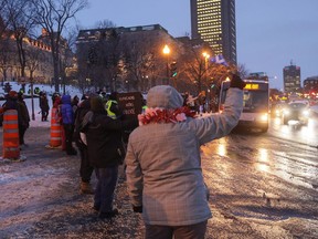 Protesters were already on site in Quebec City Friday February 4, 2022, ahead of the weekend's expected demonstrations near the National Assembly.