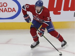 Montreal Canadiens' Rem Pitlick during first period against the Anaheim Ducks in Montreal on Jan. 27, 2022.