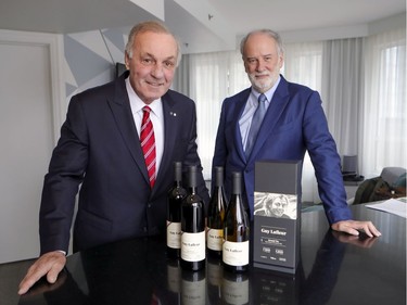 MONTREAL, QUE.: FEBRUARY 26, 2020 -- Guy Lafleur, left, launches his own wine label with partner Gille Chevalier in Montreal Wednesday February 26, 2020. (John Mahoney / MONTREAL GAZETTE) ORG XMIT: 64099 - 1243