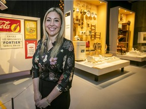 Christine Dufresne, director of technology and multimedia exhibitions, in front of  part of an anniversary exhibition titled "Coup de coeur" at the Pointe-à-Callière Museum on March 3, 2022.