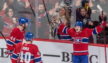 The crowd went wild after Montreal Canadiens right wing Cole Caufield (22) scored his second goal of the 2nd period during NHL action at the Bell Centre in Montreal on Tuesday, March 15, 2022.