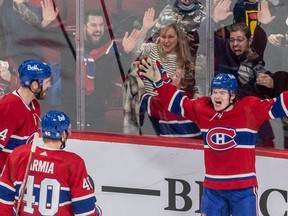 The crowd went wild after Montreal Canadiens right wing Cole Caufield (22) scored his second goal of the 2nd period during NHL action at the Bell Centre in Montreal on Tuesday, March 15, 2022.