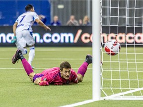 CF Montréal goalkeeper Sebastian Breza watches helplessly as a shot by Cruz Azul's Uriel Antuna gets by him Wednesday night at Olympic Stadium.