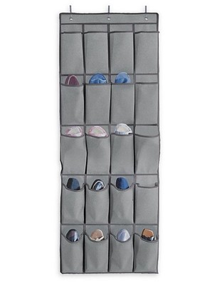 A fabric shoe rack on the door keeps shoes and accessories handy and organized.  Arm & Hammer 20-Pocket Air Freshener Closet Organizer, $35, www.bedbathhandbeyond.ca