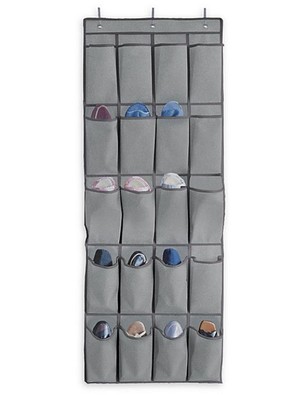 A fabric shoe rack on the door keeps shoes and accessories handy and organized. Arm & Hammer 20-Pocket Air Freshener Closet Organizer, $35, www.bedbathhandbeyond.ca
