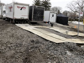 Film crews recently buried the entire Killarney Gardens green space with rocks to make a parking lot in Pointe-Claire.