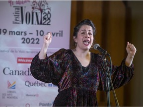 Singer Stefania Bertrand performs during the Festival de la Voix at the Beaurepaire United Church in Beaconsfield on Sunday, March 27.