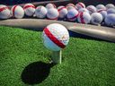 A golf ball sits on a tee on the driving range at Golf Dorval, which is set to start its 40th season.