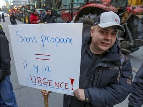 Rémi Brault of Ste-Martine, Que., joined a convoy of tractors in Montreal on Nov. 22, 2019, to raise awareness about a propane shortage.