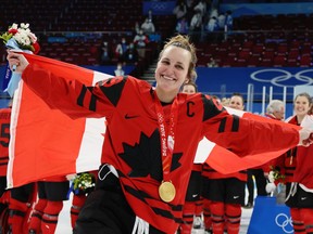 Beauceville's Marie-Philip Poulin celebrates Team Canada's gold medal win over the U.S. United States at the Beijing Olympics on Feb. 17, 2022.