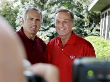 MONTREAL, QUEBEC, 5 SEPTEMBER 2006 -  70's superstars Peter Dalla Riva (L) poses with Guy Lafleur at the Montreal Canadiens annual pre-season golf tournament in Laval on Tuesday, September 5, 2006.  They played for the Alouettes and the Canadiens, respectively.  GAZETTE PHOTO BY IAN BARRETT    rep: Pat Hickey   Sports  19722