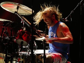 Drummer Taylor Hawkins of Foo Fighters playing during their first of two nights at the Molson Amphitheatre in Toronto on Wednesday, July 8, 2015.