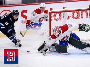 Montreal Canadiens goaltender Andrew Hammond in action against the Winnipeg Jets
