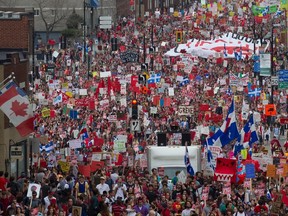 Students from all corners of Quebec march through the streets of Montreal protesting against the coming tuition fee increases for all CEGEP and University students on March 22, 2012.