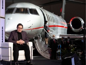 Bombardier Inc, president and CEO Éric Martel is seen in front of their Global 7500 business jet as they celebrate their 10th delivery of the aircraft to VistaJet and 100th delivery overall, on March 29, 2022.