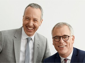 Peter Simons, right, named Bernard Leblanc, left, president and chief executive officer of La Maison Simons on March 15, 2022.