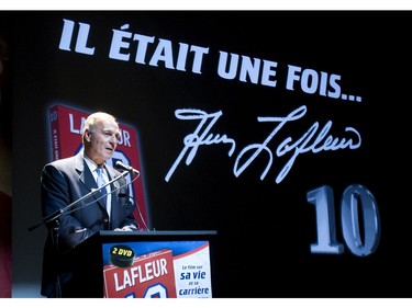 MONTREAL, QUE.; NOVEMBER 02, 2009 -- Former Canadiens Hall of Famer Guy Lafleur speaks at the launch of a film about his life at L'Astral theatre, in  Montreal, Monday November 02, 2009.  The film, Il Était Une Fois is also available on DVD.