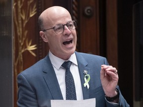 Parti Québécois parliamentary leader Joël Arseneau questions the government during question period on Feb. 15, 2022, at the legislature in Quebec City.