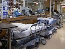Extra beds line the hall in the ER ward of the Verdun Hospital in Montreal, on Tuesday, February 16, 2021.