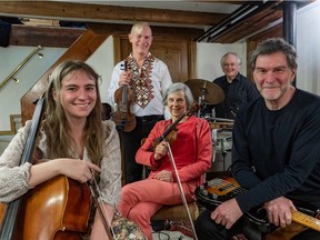 Eastern European quintet DaZoque! will be among those performing at Music For Ukraine on April 8, 2022, at La Sala Rossa in Montreal. From left: Geneviève Ackerman (cello), Norman Nawrocki  (violin), Minda Bernstein (violin), Harle Thomas (percussion) and Greg Smith (bass).