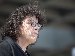 Lynne McVey, president of the CIUSSS de l'Ouest-de-l'Île-de-Montreal, outside the Lakeshore General Hospital in Pointe-Claire in April 2020.