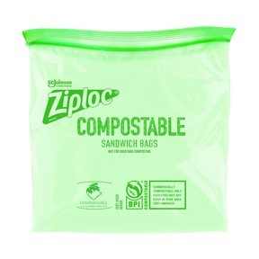 An eco-friendly way to store food safely.  Ziploc Compostable Bags, $5 to $8 per box, www.ziploc.ca.