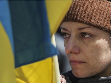 Olha Boguslavets at a rally Saturday, April 16, 2022, in Old Montreal in support of Ukraine.