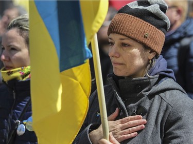Olha Boguslavets attends a rally Saturday, April 16, 2022, in Old Montreal in support of Ukraine.