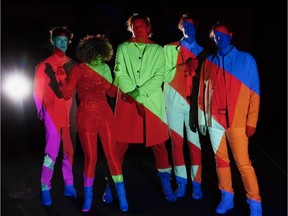 Arcade Fire, from left: Jeremy Gara, Régine Chassagne, Win Butler, Richard Reed Parry, Tim Kingsbury. Courtesy Michael Marcelle/Sony.