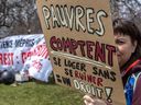 Fannie Bertrand was present at the protest where RCLALQ denounced rent increases and demanded urgent action against the housing crisis, in Verdun on Sunday April 24, 2022.