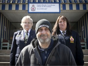 Comedian Joey Elias with Lachine Legion president Denise Lapierre, left, and vice-president Sandi Annett. “Our legion had been doing great prior to COVID," Lapierre says. "But as it is with other legion branches, it’s been a real battle to get back."