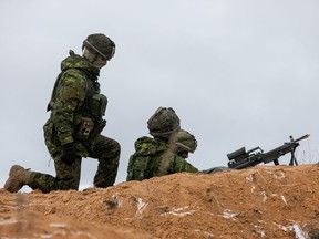 Members of Canadian army during Crystal Arrow 2022 exercise on March 7, 2022 in Adazi, Latvia.