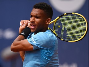 Montrealer Félix Auger-Aliassime in action at the Barcelona Open Banc Sabadell 2022 on April 22, 2022, in Barcelona, Spain.