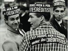 This photo, published in the Montreal Gazette on April 6, 1963, was taken at a packed election rally the previous day at the Forum.