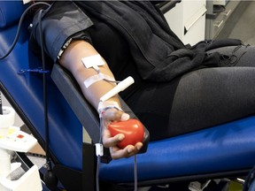 A blood donation at a Héma-Québec clinic.
